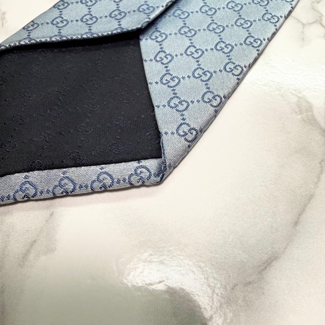 ✨美品✨ 旧タグ GUCCI ネクタイ シルク100% GG柄 ツヤ 水色
