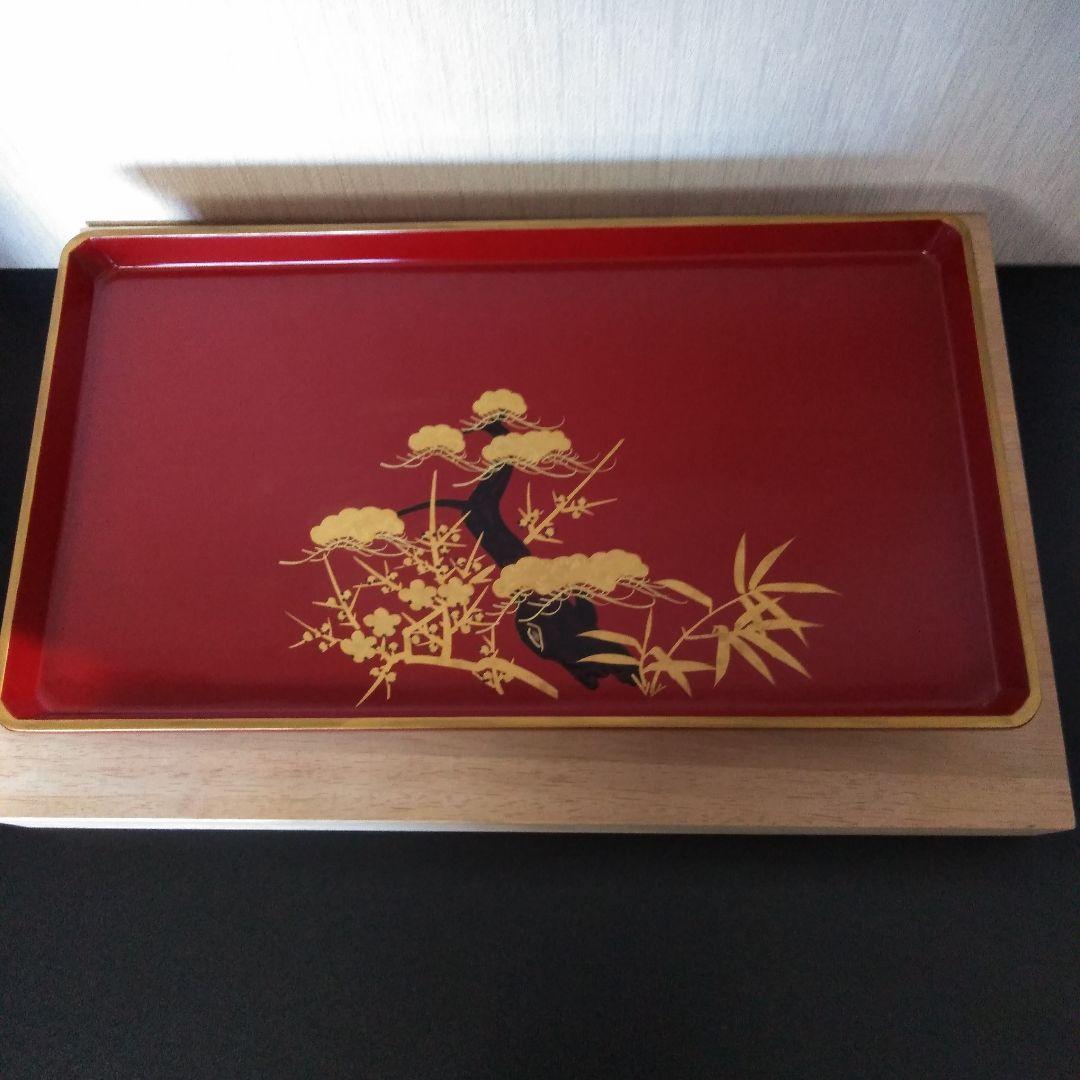 美術工芸蒔絵お屠蘇器　朱塗松竹梅蒔絵祝盃揃　事始祝酒器揃　慶事・初春・挙式等々