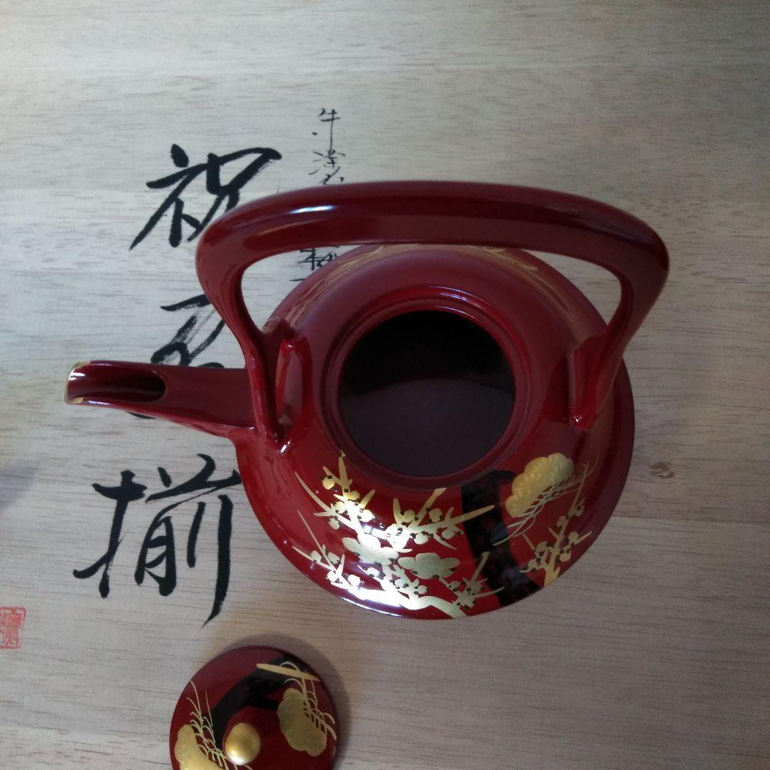 美術工芸蒔絵お屠蘇器　朱塗松竹梅蒔絵祝盃揃　事始祝酒器揃　慶事・初春・挙式等々