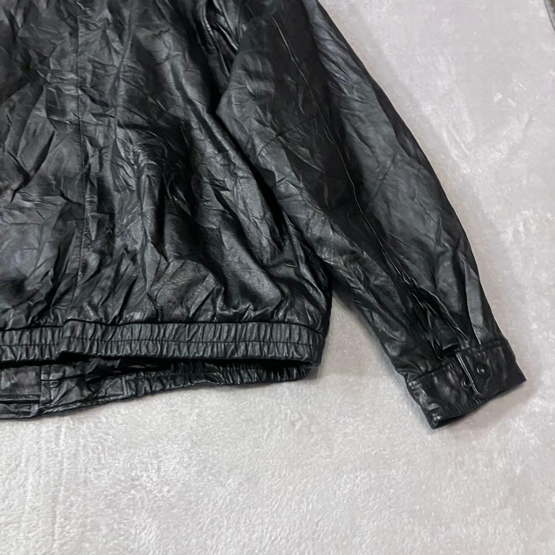 レザーフルジップジャケット　ブラック短丈　ボックスシルエットXXL 光沢激シブ