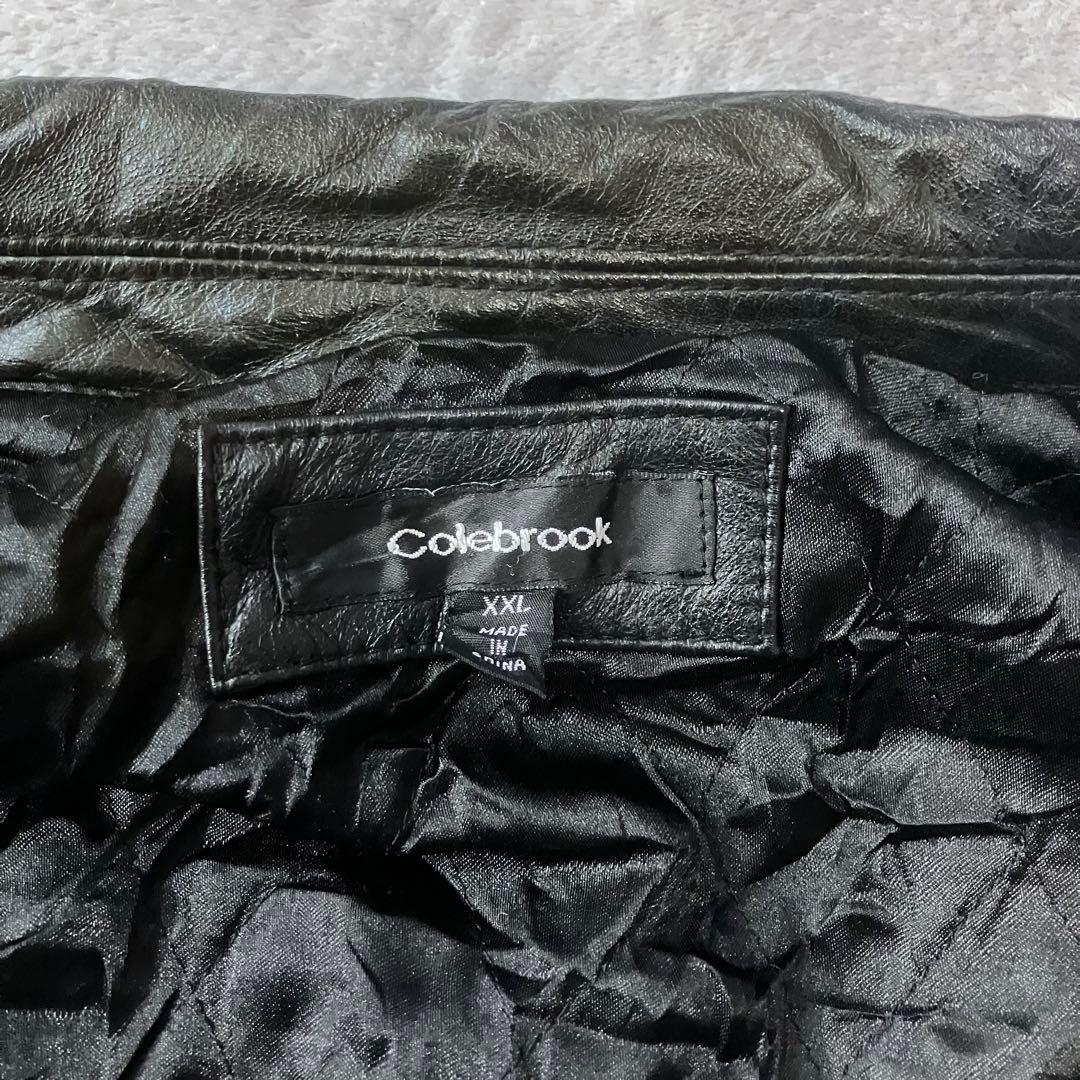 レザーフルジップジャケット　ブラック短丈　ボックスシルエットXXL 光沢激シブ