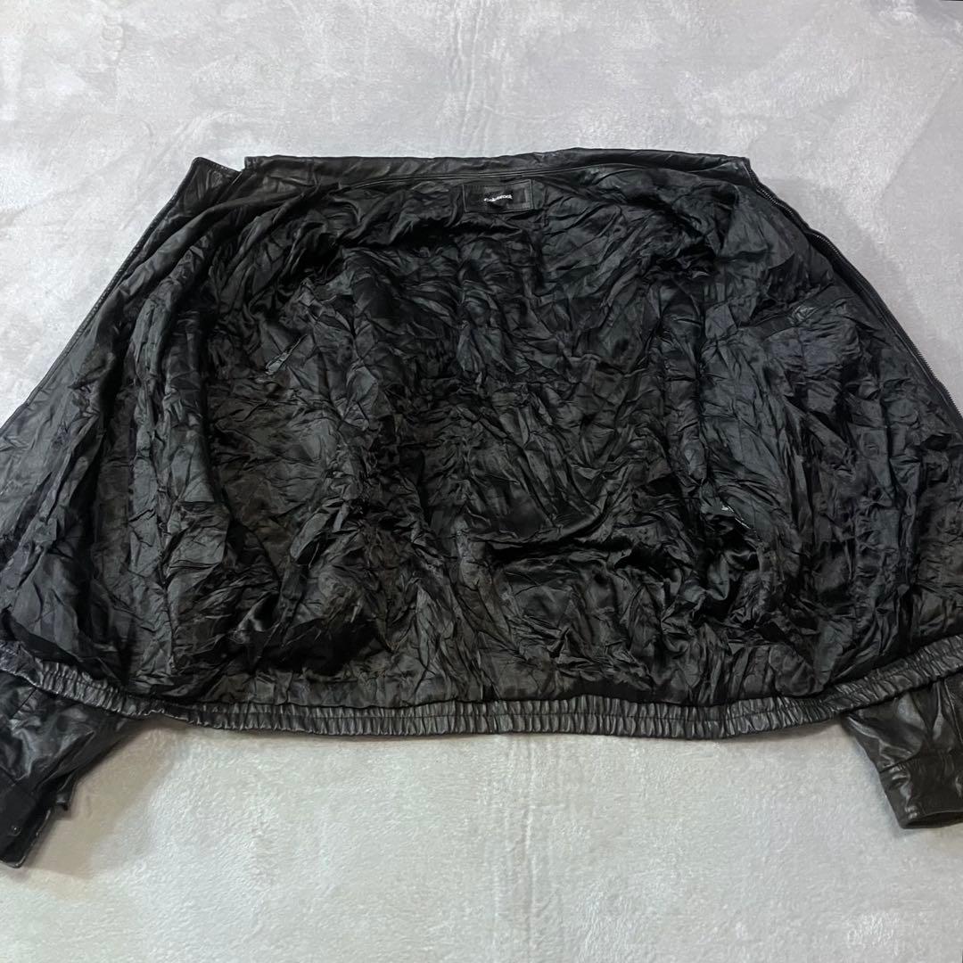 レザーフルジップジャケット　ブラック短丈　ボックスシルエットXXL 光沢激シブ