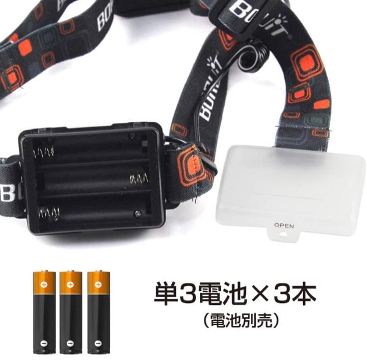 LEDヘッドライト 電池式 500lm 高輝度 ヘッドランプ 単3電池 防水