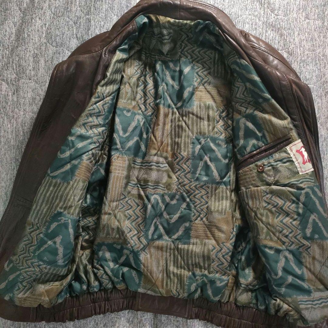 スペイン製 vintage フライトジャケット A2 本革 裏地総柄 短丈 M