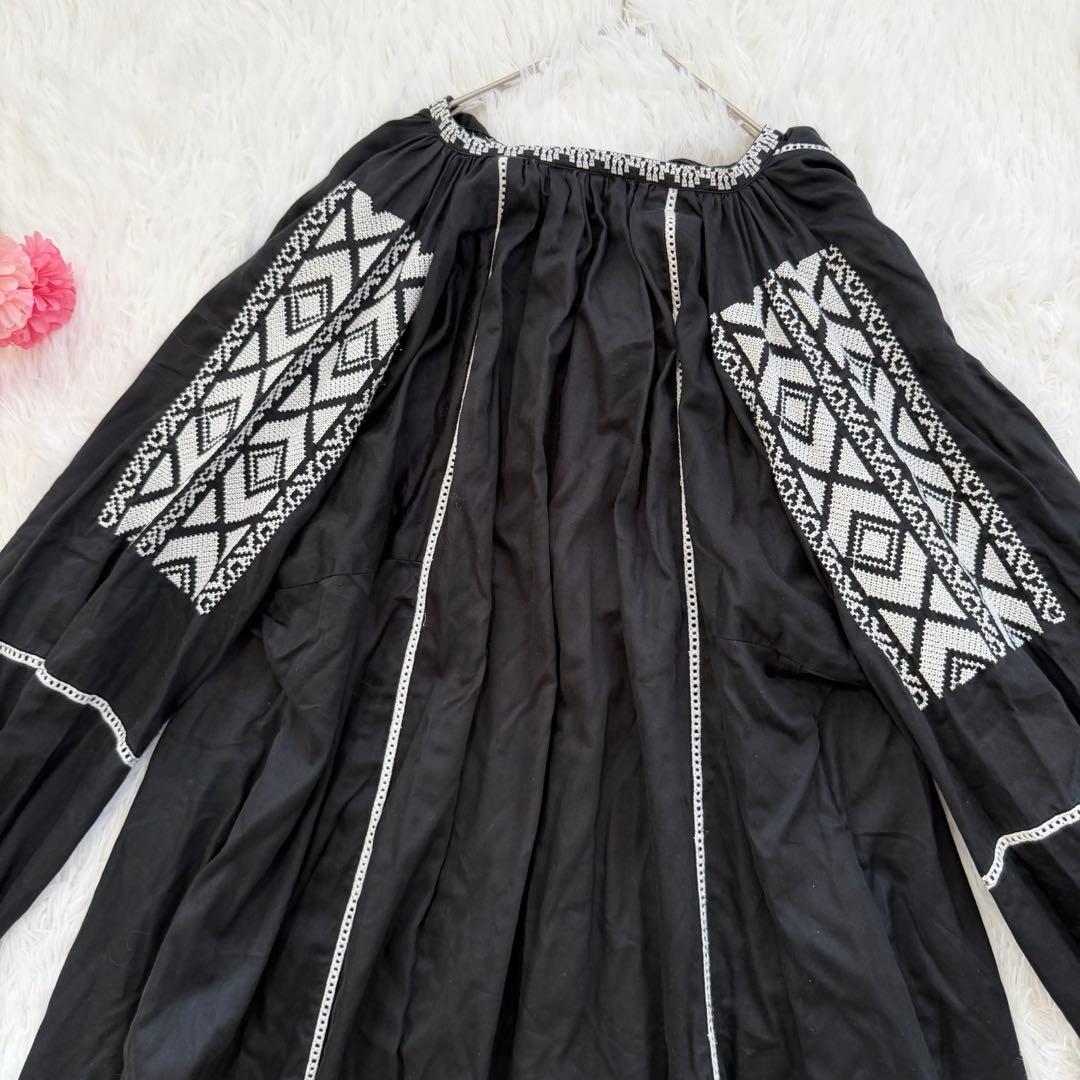 IENA maisonコットンシルクエンブロイダリーワンピース BLACK