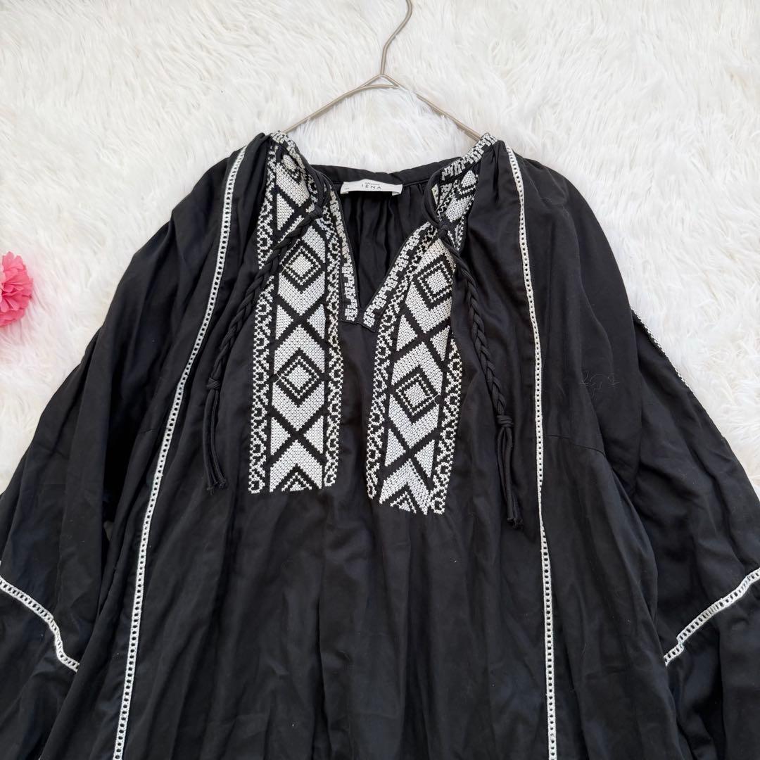 IENA maisonコットンシルクエンブロイダリーワンピース BLACK