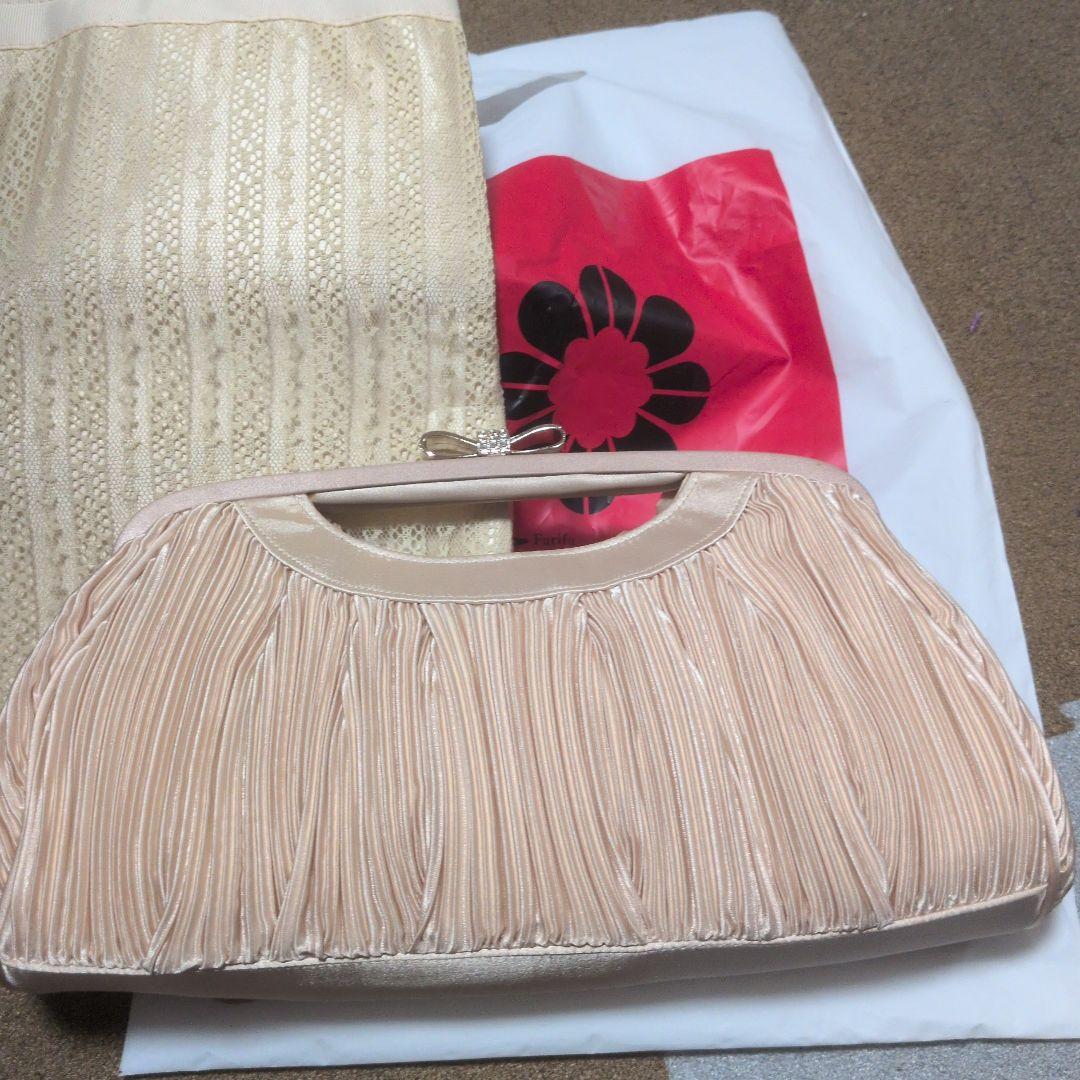 ふりふ　ベージュ フラワー装飾 パーティーバッグ　結婚式　靴セット