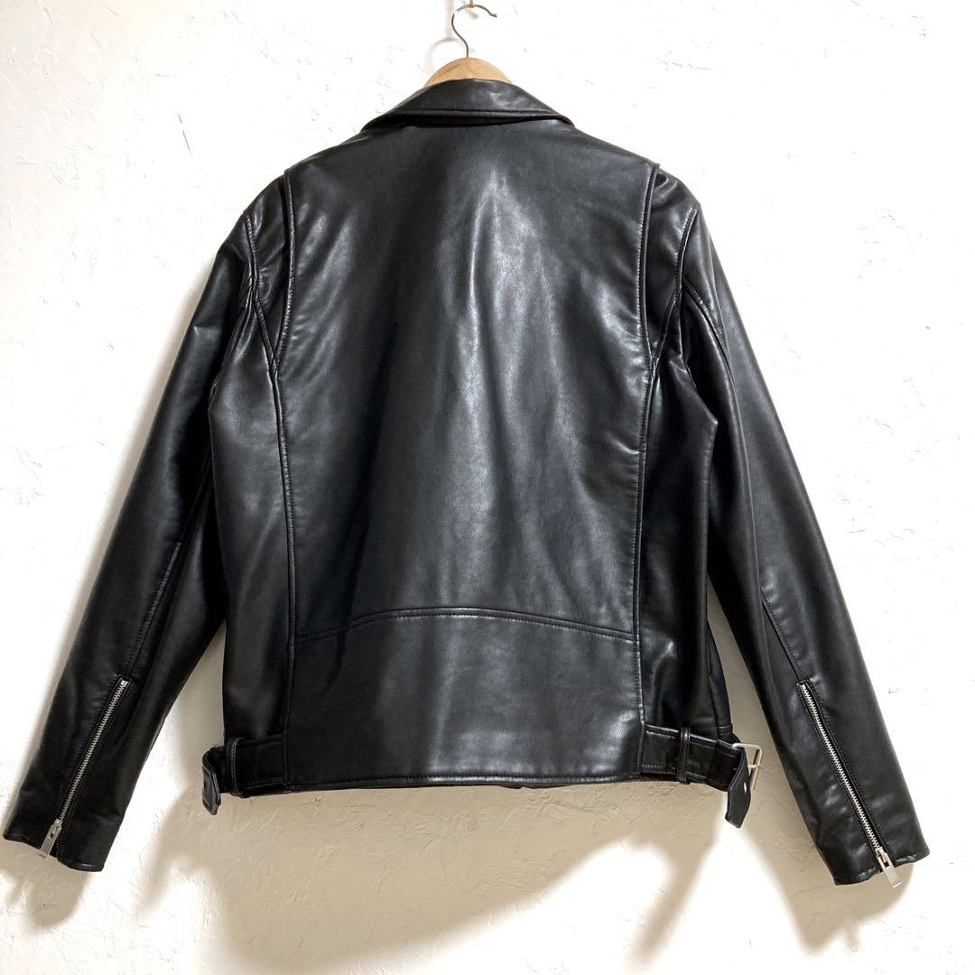 【美品】ZARA ダブルライダースジャケット フェイクレザー　ブラック　XL