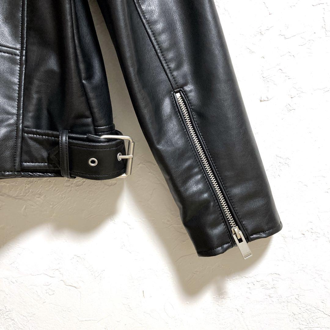 【美品】ZARA ダブルライダースジャケット フェイクレザー　ブラック　XL