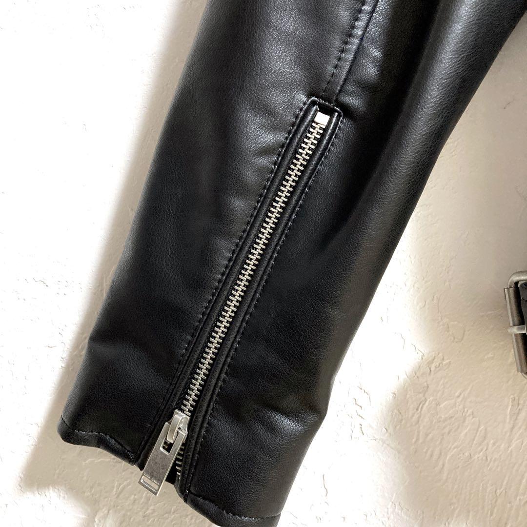 【美品】ZARA ダブルライダースジャケット フェイクレザー　ブラック　XL