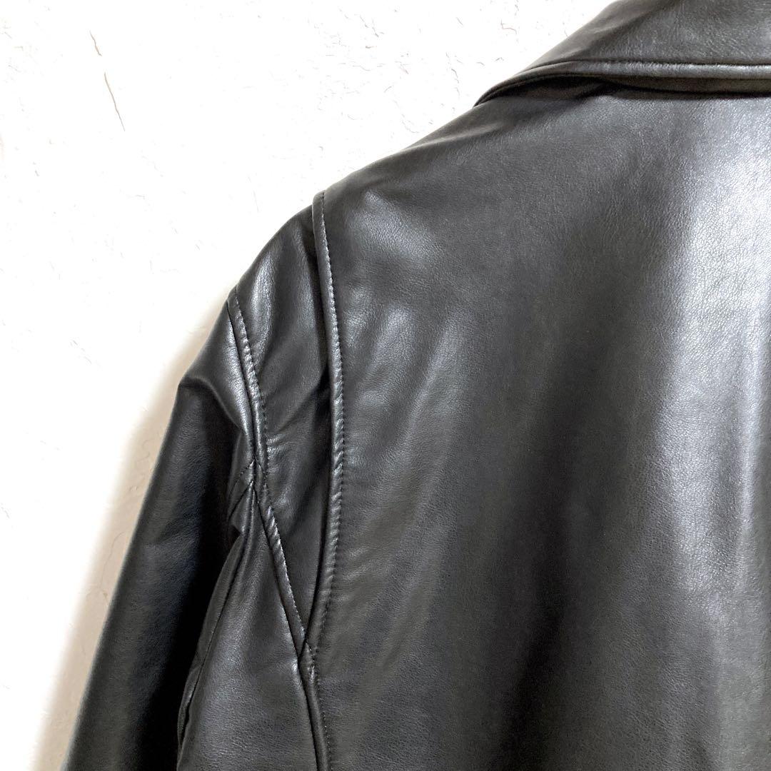 【美品】ZARA ダブルライダースジャケット フェイクレザー　ブラック　XL