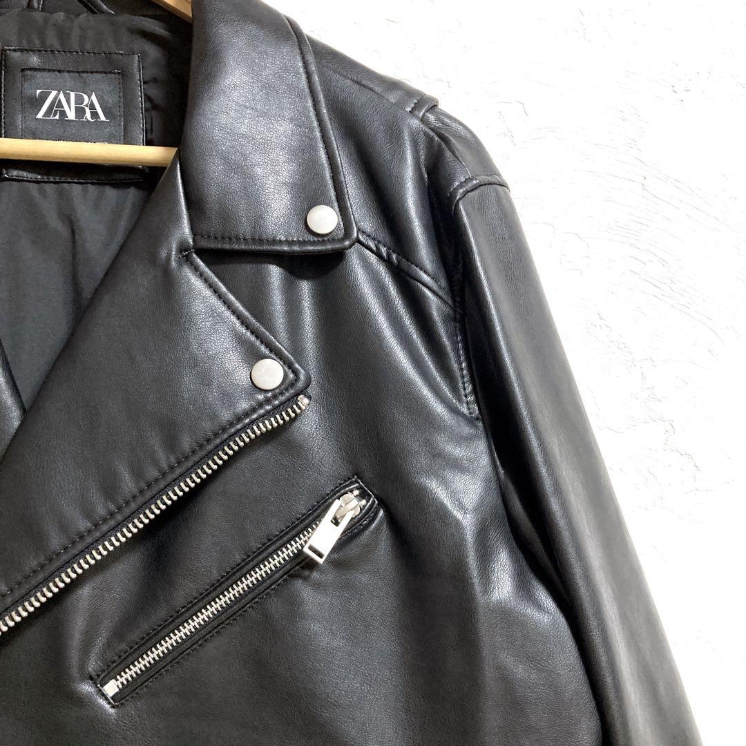 【美品】ZARA ダブルライダースジャケット フェイクレザー　ブラック　XL