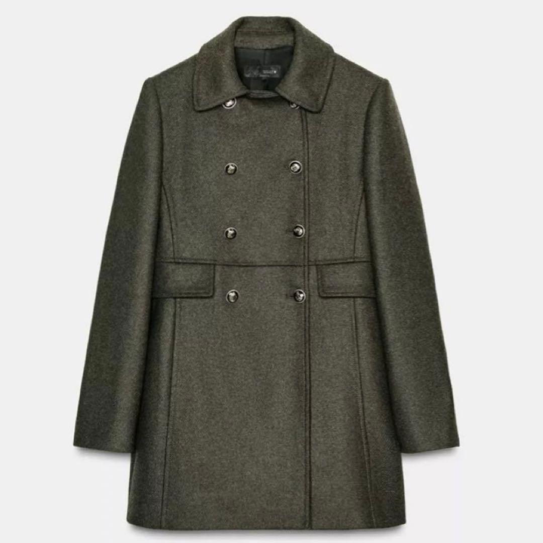 ZARA ウールダブルブレストコート XS カーキ