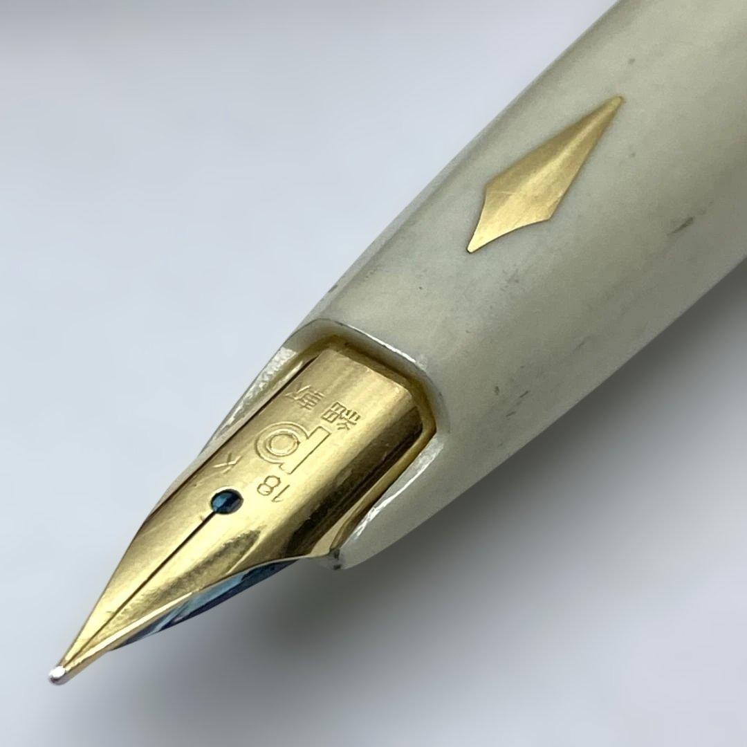 プラチナ万年筆 18K 本革張 象嵌 茶 ブラウン レザー