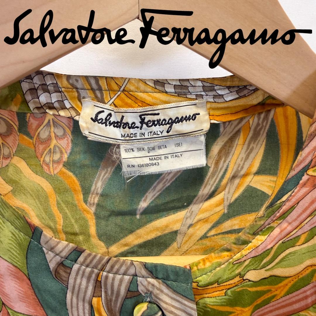 Salvatore Ferragamo シルク 総柄 シャツ 44 フェラガモ