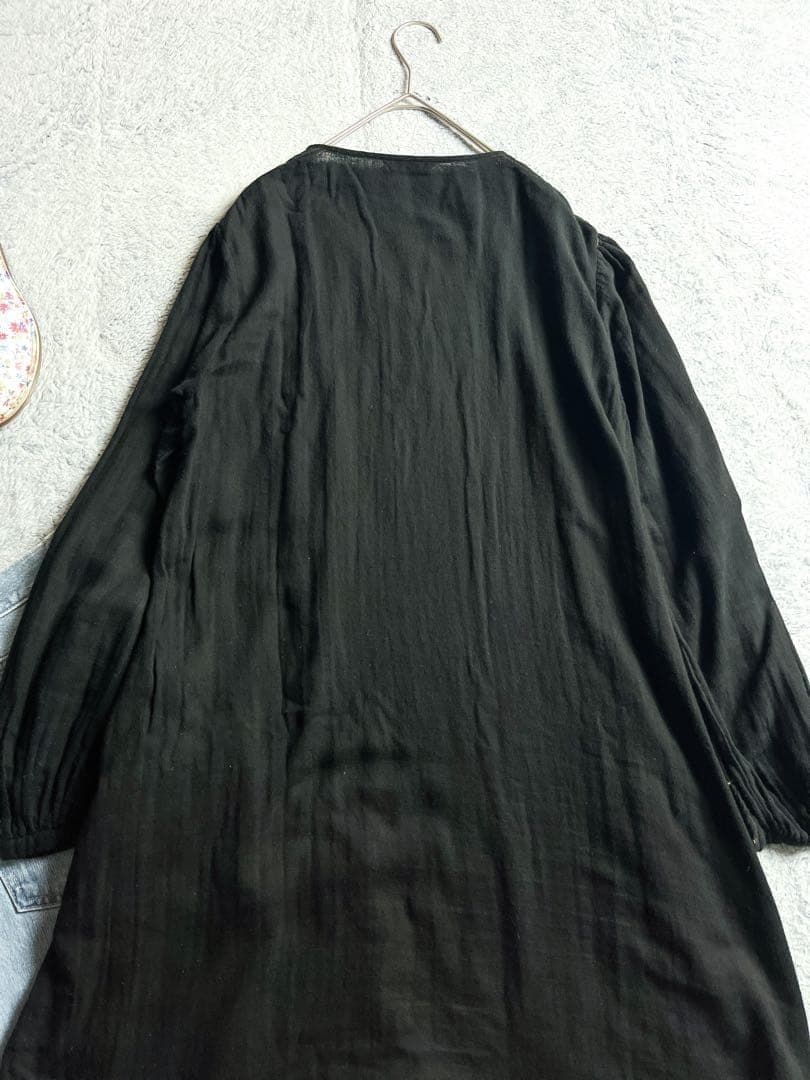 【45R】45rpm 綿100% 二重ガーゼキーネックロングワンピース ブラック