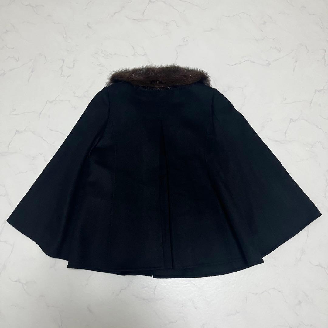 美品　ボールジィ ポンチョ風コート　カシミヤ混 ファー取り外し可能　黒　38