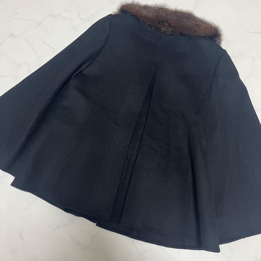 美品　ボールジィ ポンチョ風コート　カシミヤ混 ファー取り外し可能　黒　38