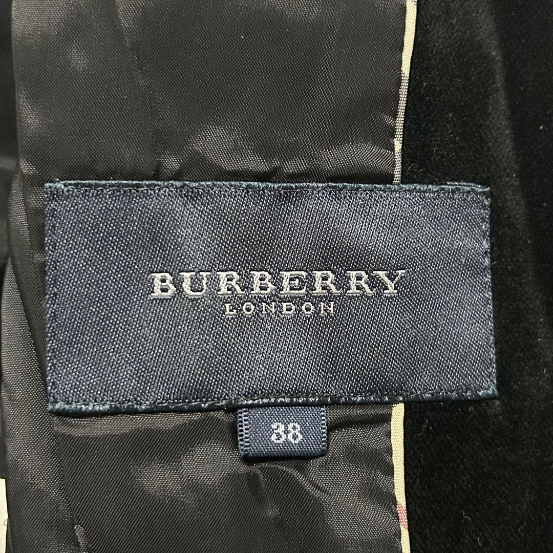 ［良品］BURBERRY ベロア スタンドカラージャケット ブラック 38