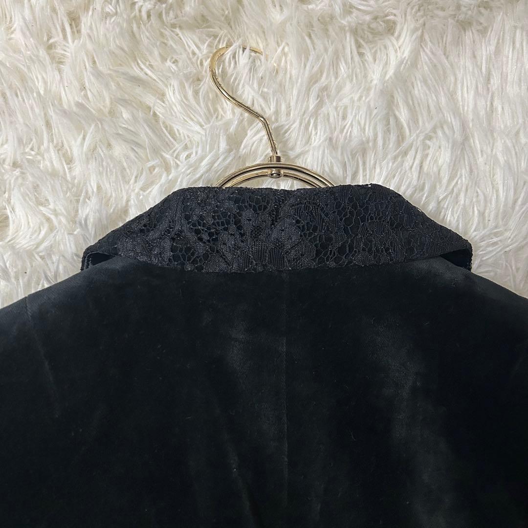 ［良品］BURBERRY ベロア スタンドカラージャケット ブラック 38
