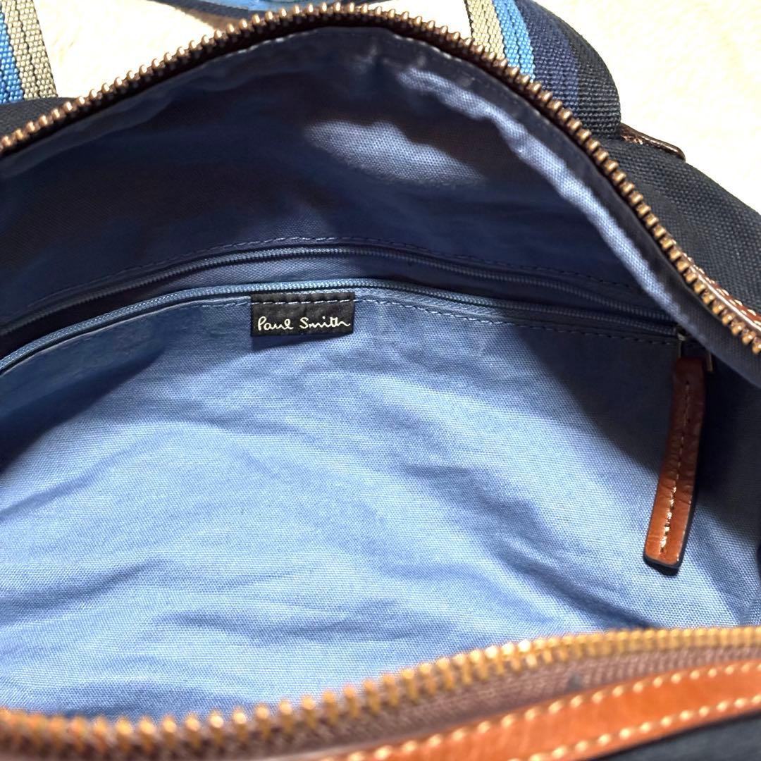 Paul Smith トートバッグ マルチストライプ ブルー 紺 本革
