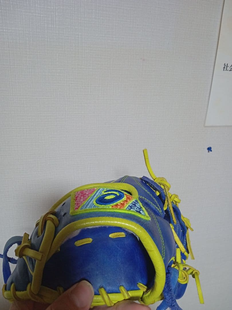asics　内野用 軟式グローブ 青/黄色　大人用