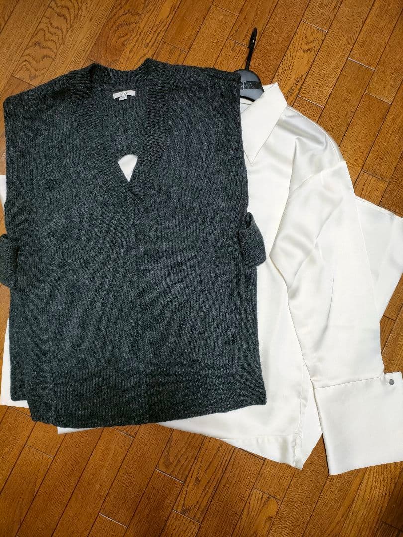 KNIT VEST SET SATIN DRESS　AMERI vintage