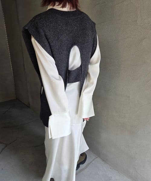 KNIT VEST SET SATIN DRESS　AMERI vintage