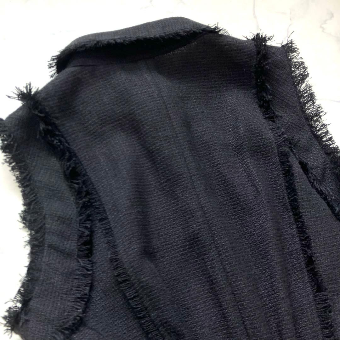 25AW✨ フレイアイディー　フリンジデザインツイードポロワンピース　ブラック