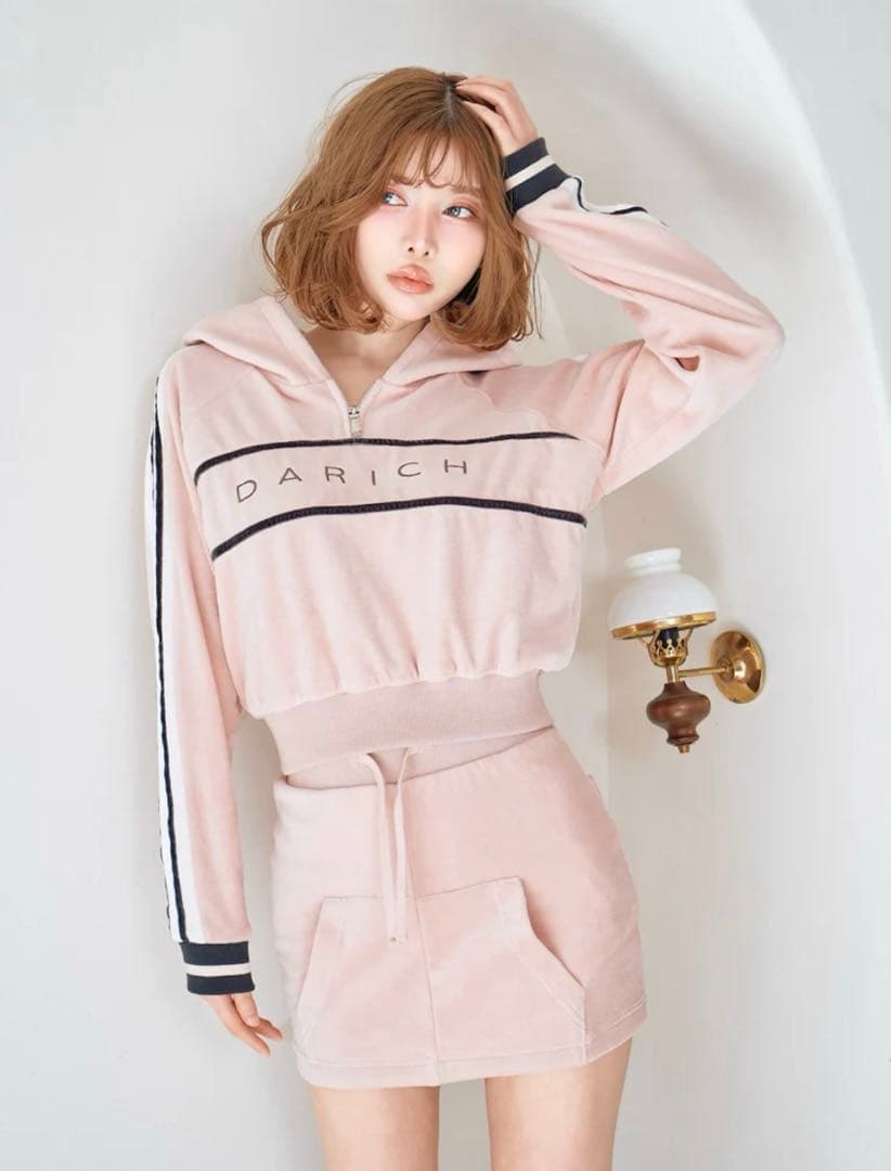 Darich ラインベロアショートフーディー　PINK
