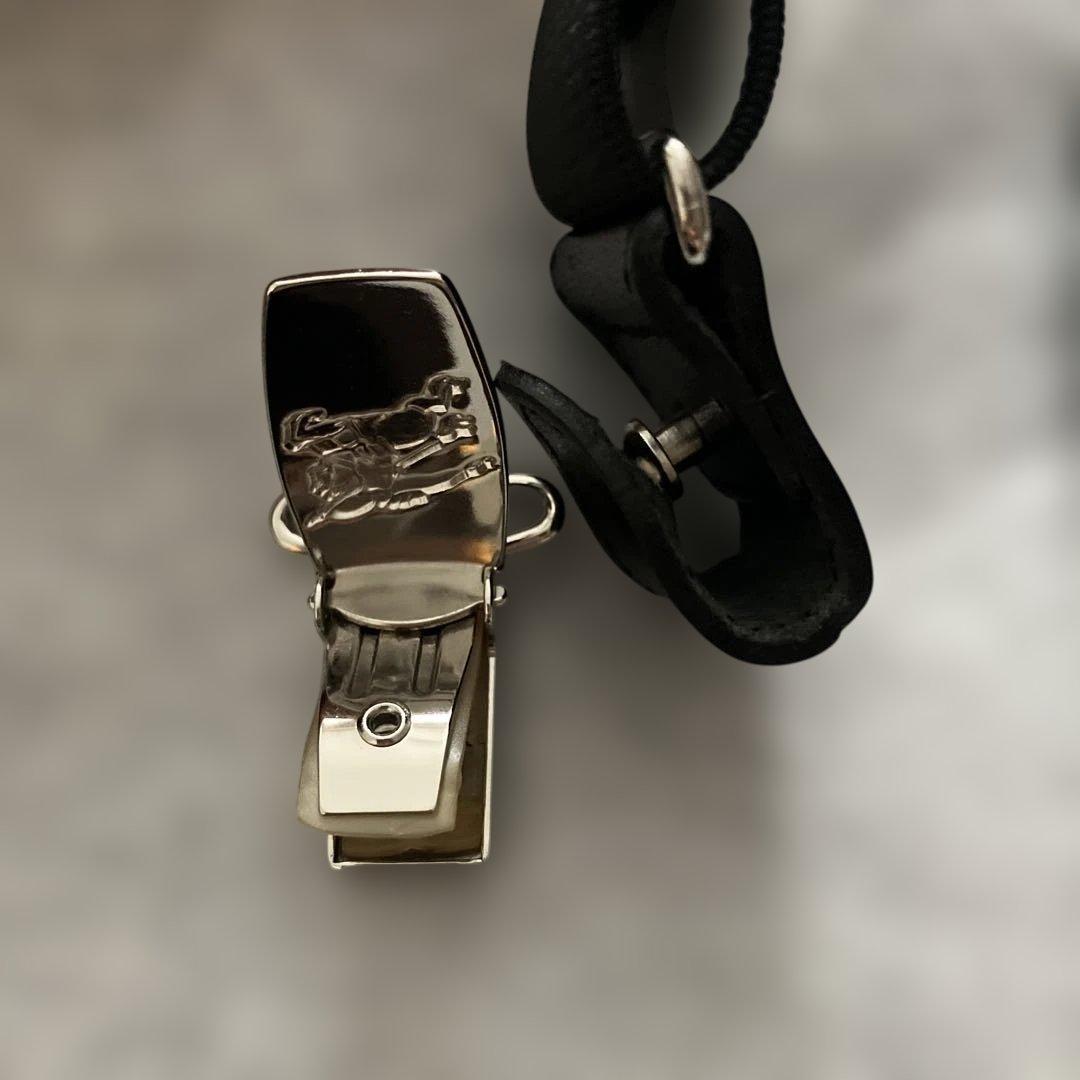 【新品未使用】BURBERRY メンズサスペンダー ブラック レザー ロゴ 金具