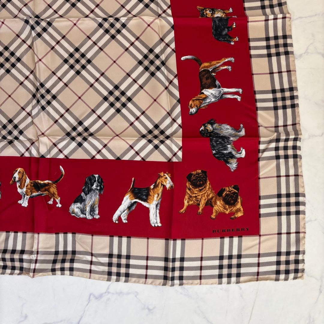 新品タグ付 バーバリー 大判 スカーフ ノバチェック 犬 シルク 希少