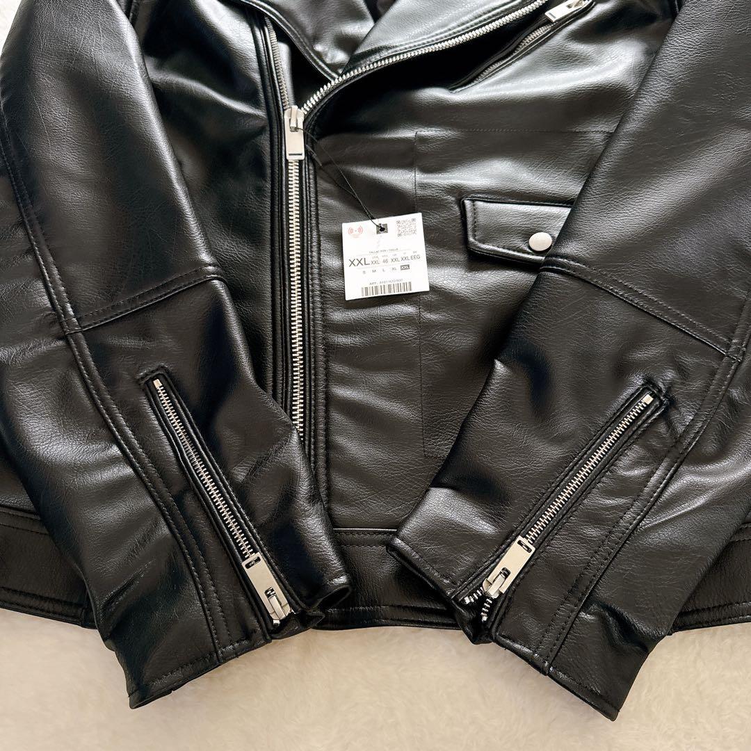 新品タグ付き✨【ZARA】ダブルライダース フェイクレザー ブラック XXL