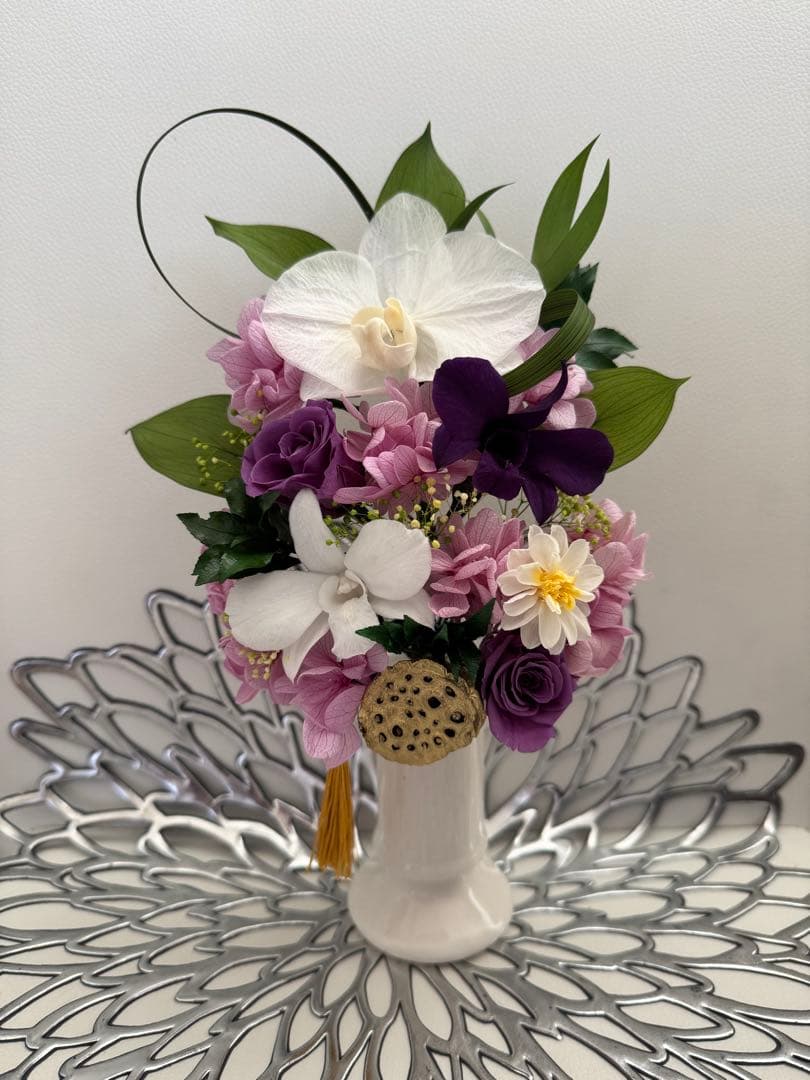 仏花プリザーブドフラワー 白花器付