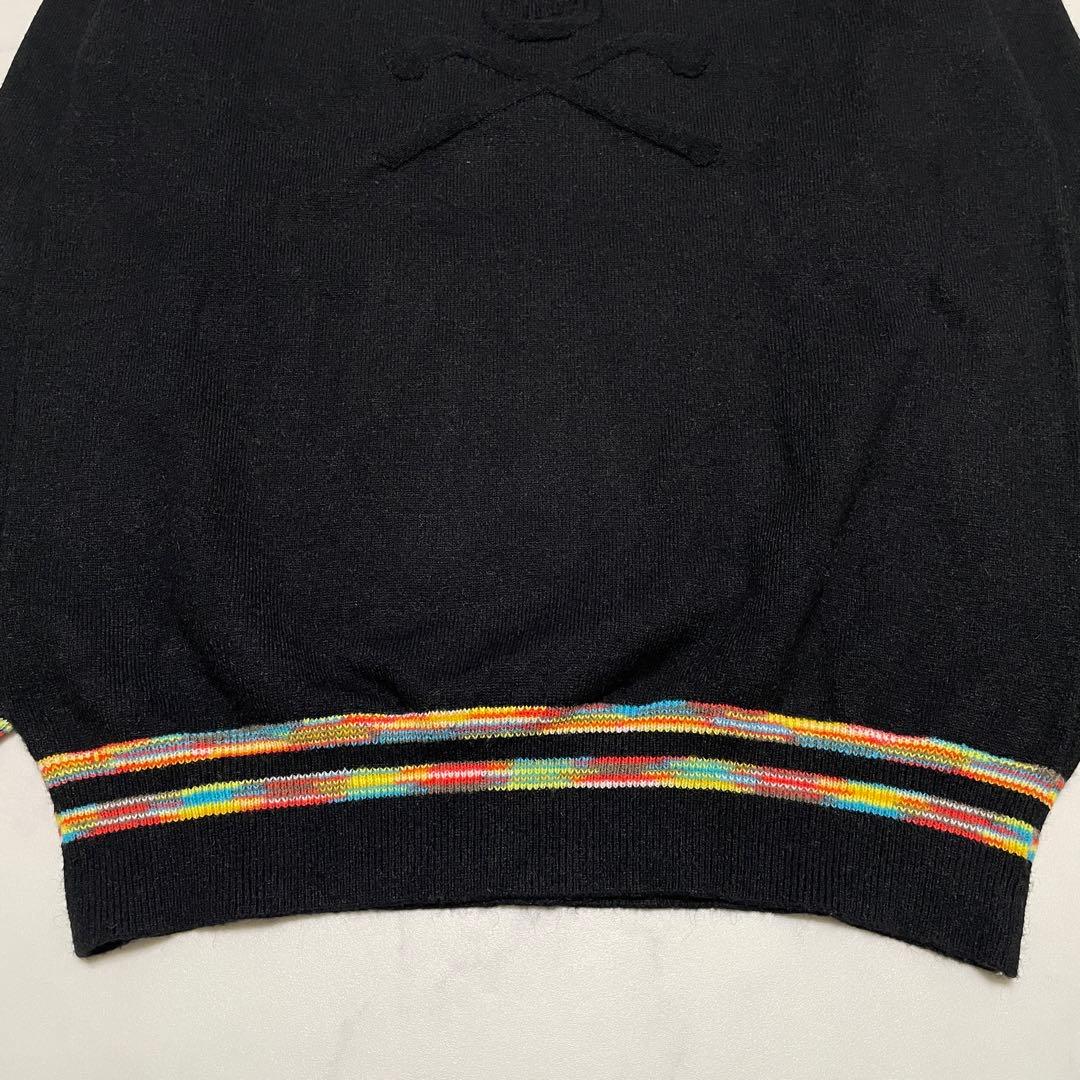 MARK&LONA スカル刺繍 Vネックニットセーター BLACK Mサイズ