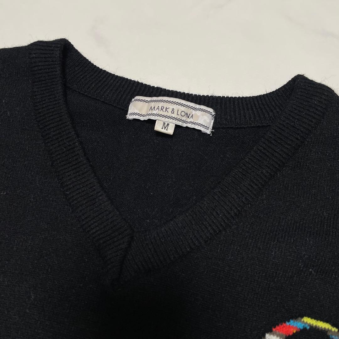 MARK&LONA スカル刺繍 Vネックニットセーター BLACK Mサイズ
