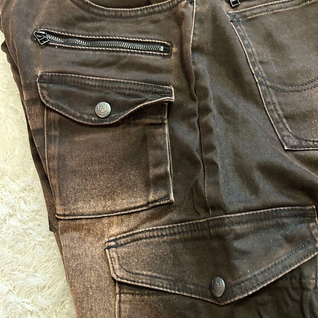 美品⭐︎Lee デニム　カーゴ パンツ　フェイド加工y2k ヒゲ ブラウン　34