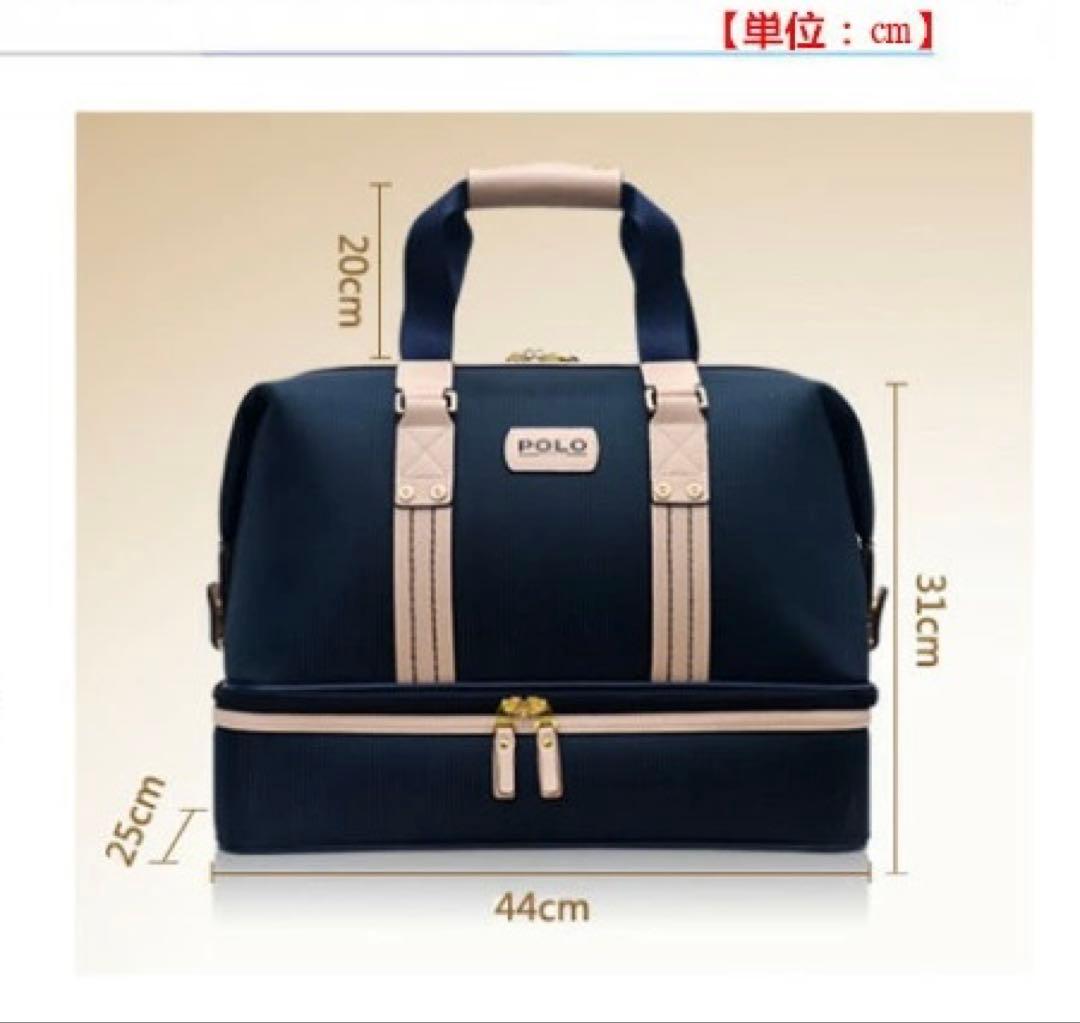 POLOゴルフバッグ、ボストンバッグ スポーツ シューズ収納付き 防水 ネイビー