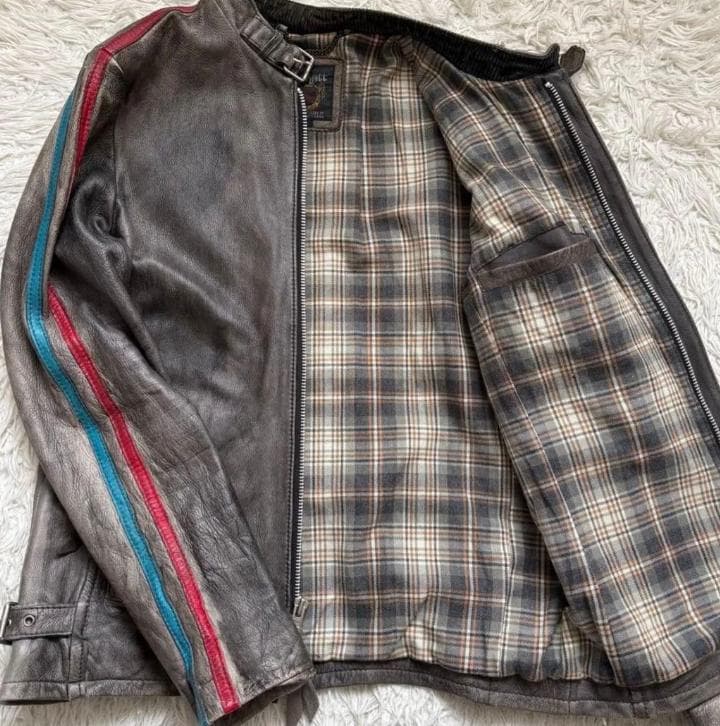 良品　クラシックレーサー　Schott　牛革　グレー S