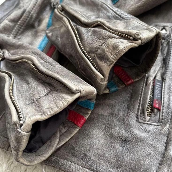 良品　クラシックレーサー　Schott　牛革　グレー S