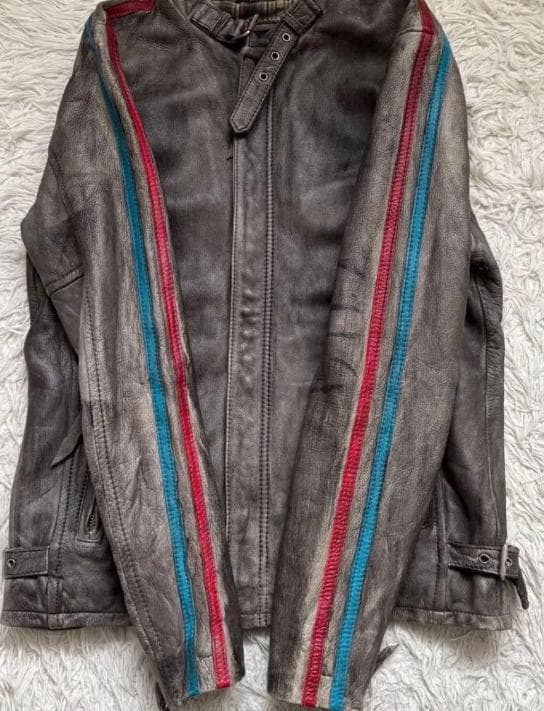 良品　クラシックレーサー　Schott　牛革　グレー S