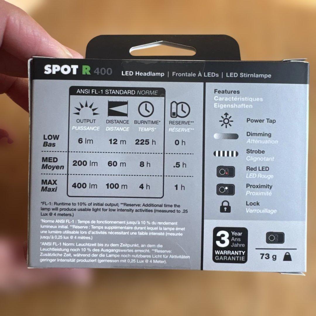  SPOT R 充電式 ヘッドランプ 400ルーメン