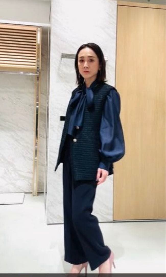 ANAYI アナイ　新品　ミックスツイード　ジレ　カーディガン　ネイビー　38