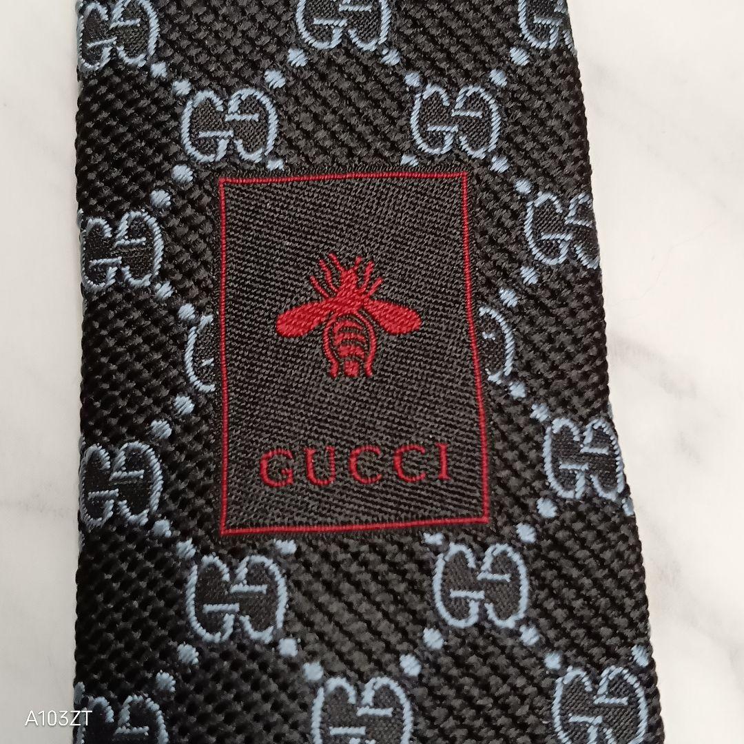 ●良品 GUCCI グッチ GG柄 ネクタイ ブラック 系 蜂 タグ