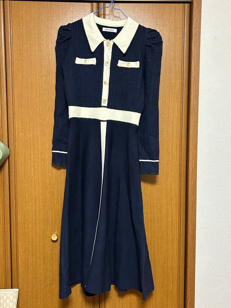 redyazel マルチケーブルバイカラーニットワンピース　ネイビー