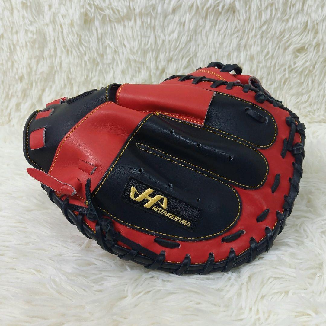 【極美品・希少】ハタケヤマ 左投げ キャッチャーミット 硬式 レッド ブラック