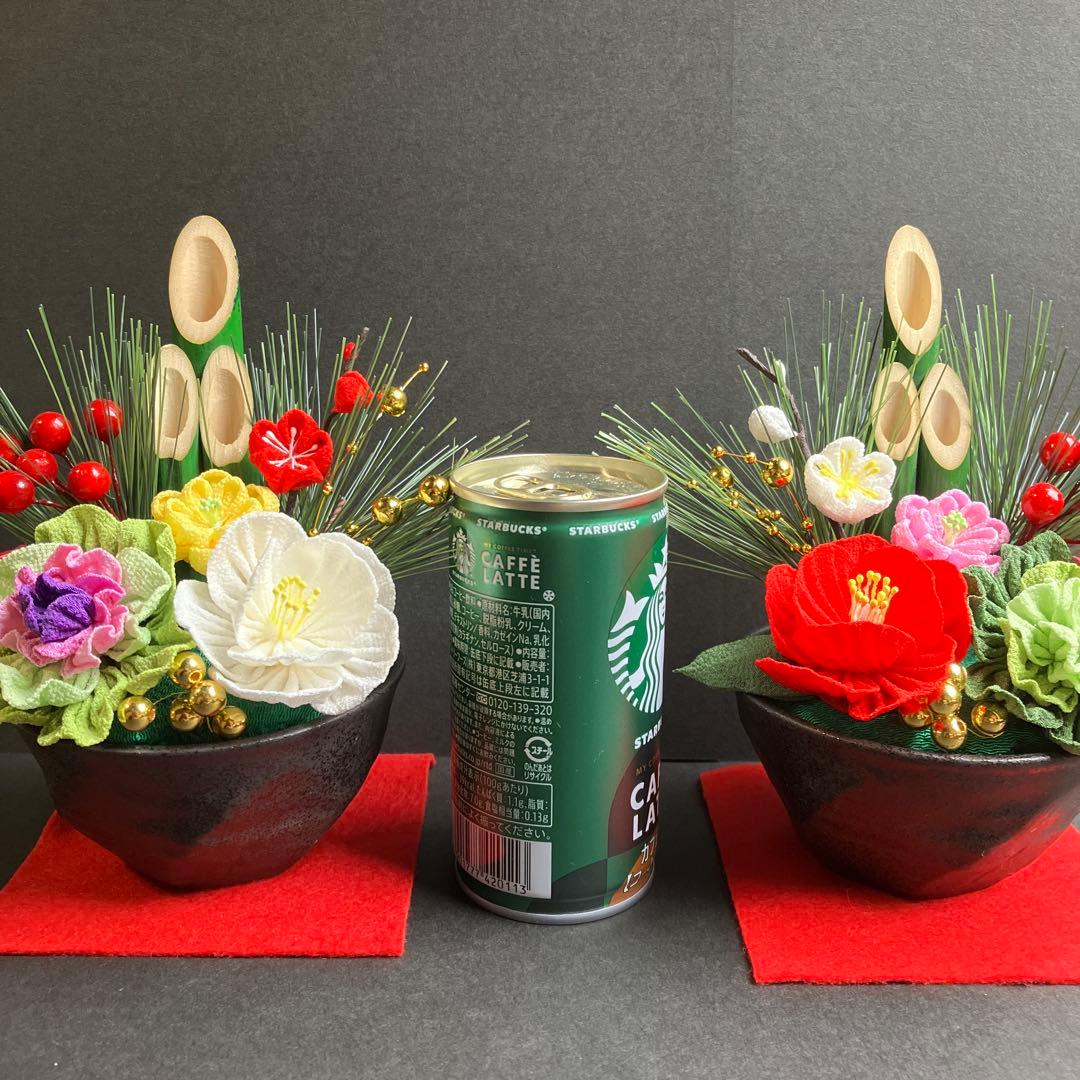 華やか　ちりめん　つまみ細工　お正月飾り　ミニ門松と鏡餅　No.18