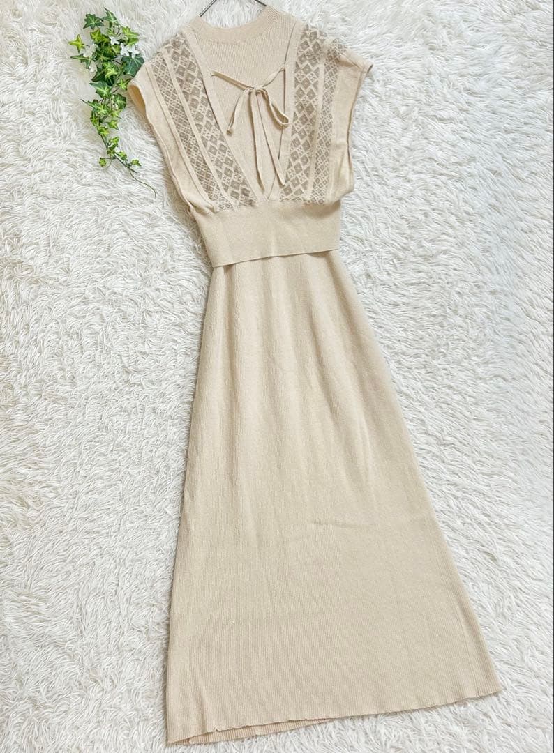 【美品】ラグナムーン ベストレイヤードニットワンピース M ベージュ