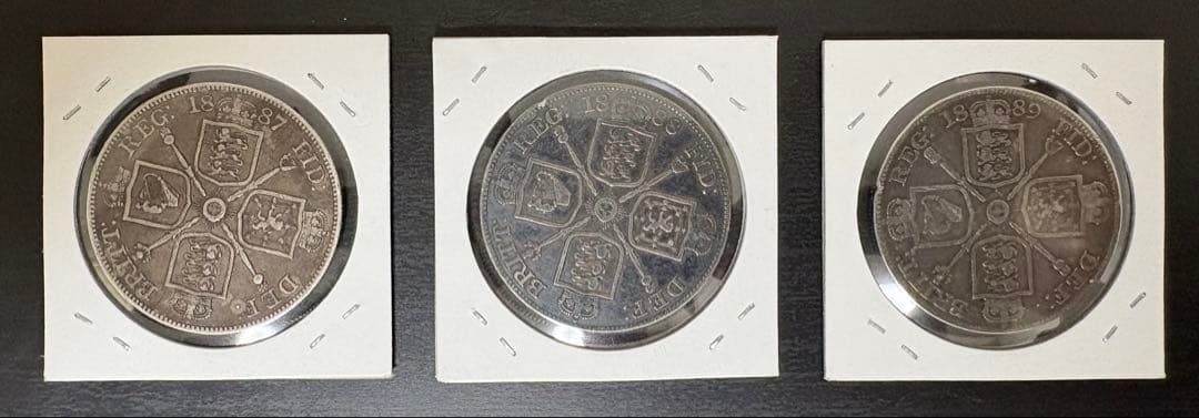 イギリス　2フローリン銀貨　3枚　ヴィクトリア　ジュビリーヘッド