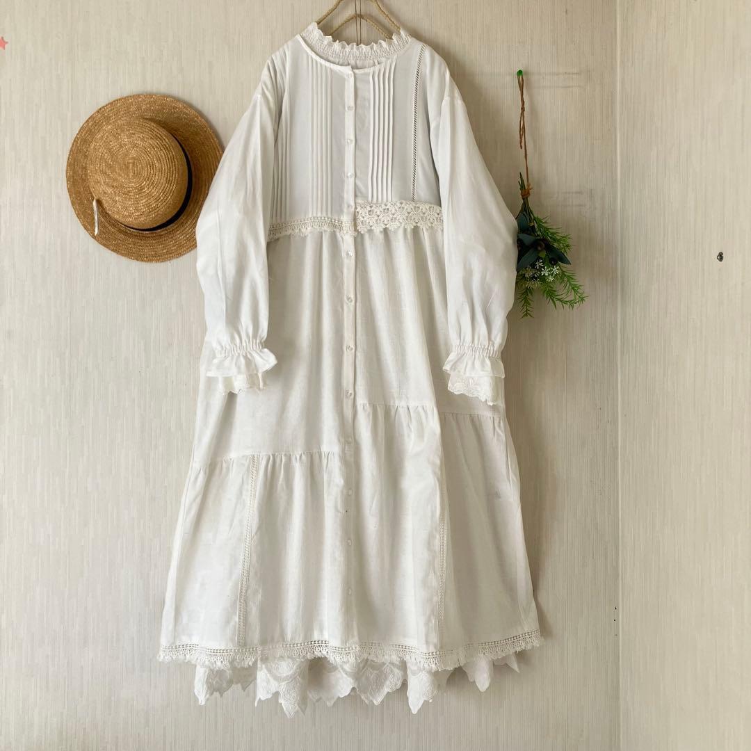 新品★サマンサモスモス★胸元レース＆ピンタック＊パッチワークワンピース
